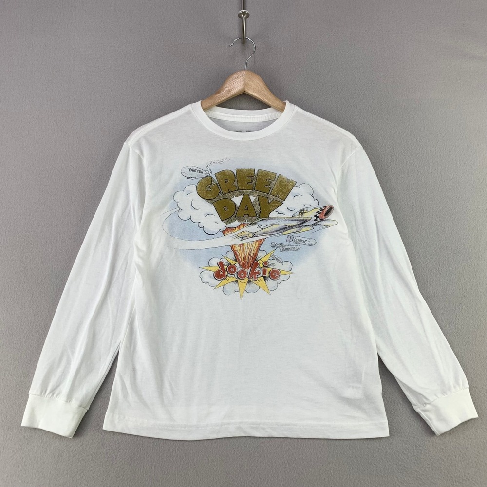 Gap Green Day Dookie T-Shirt Kids L (10) White Graphic Band Tee Long Sleeve